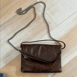Genuine Brown Leather Crossbody Mini Bag with Chain Strap